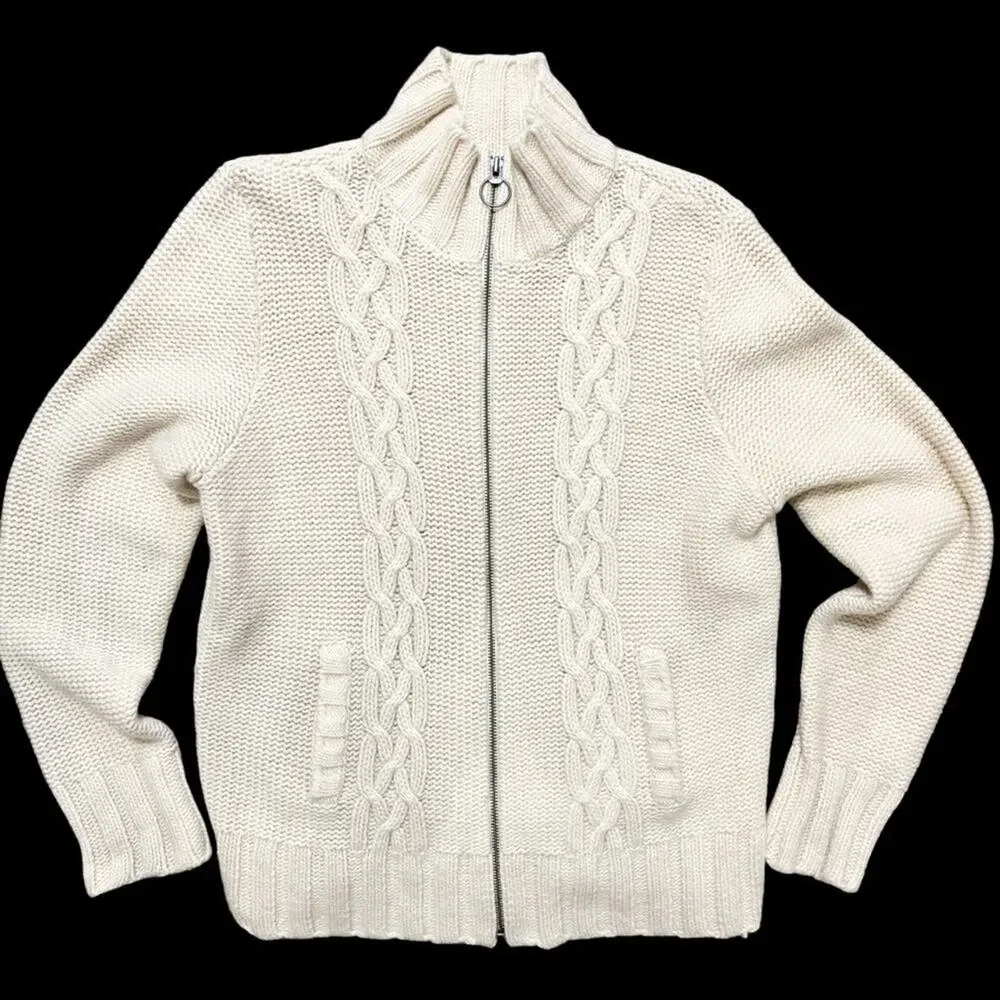 OLD NAVY Chunky Cable Knit Lambswool Sweater Jacket in Cream SZ XL